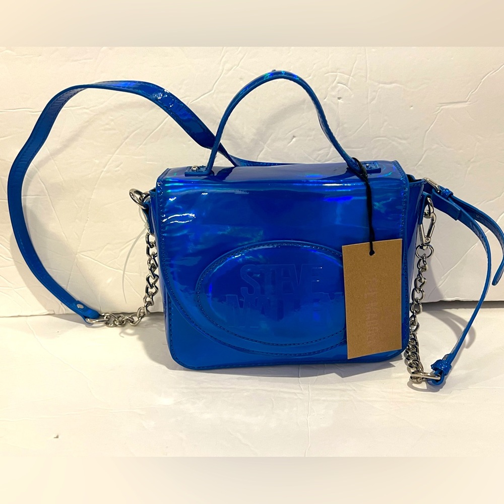 Steve Madden Blue Bmelody Chrome Purse Holographic Trendy Logo Crossbody TikTok